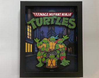 Ninja Turtles 3D shadow box!  Teenage mutant ninja turtle hanging or desktop 3D art.