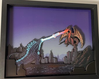 Godzilla vs Gyaos - 11x14" 3D Shadow Box!