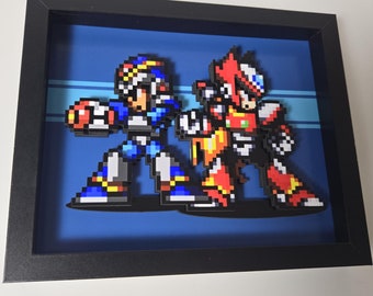 Mega Man X 3D Shadow Box – Pixel Art, Gaming Room Decor (8x10)