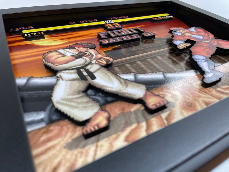 Street Fighter 2 3D Shadow Box Ryu Vs M. Bison - Etsy