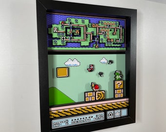 Mario Brothers 3 - NES Giant World - ¡Caja de sombras 3D 8x10!