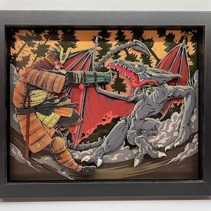 Samurai Samus vs Ridley - Metroid - 8x10 3D Shadow Box!