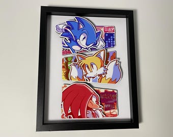 Sonic the Hedgehog - Tails - Knuckles - 11x14" 3D Shadow Box!