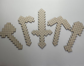 Minecraft tool set!  Minecraft sword, pickaxe, shovel, hoe and axe for coloring, Minecraft tools for arts and crafts.