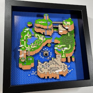 Super Mario World - SNES Overworld-kaart - 9 x 9" 3D-schaduwdoos!