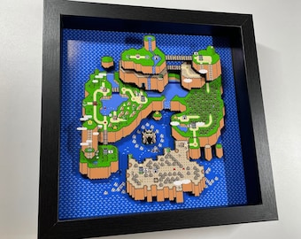 Super Mario World - SNES Overworld Map - 9x9" 3D Shadow Box!