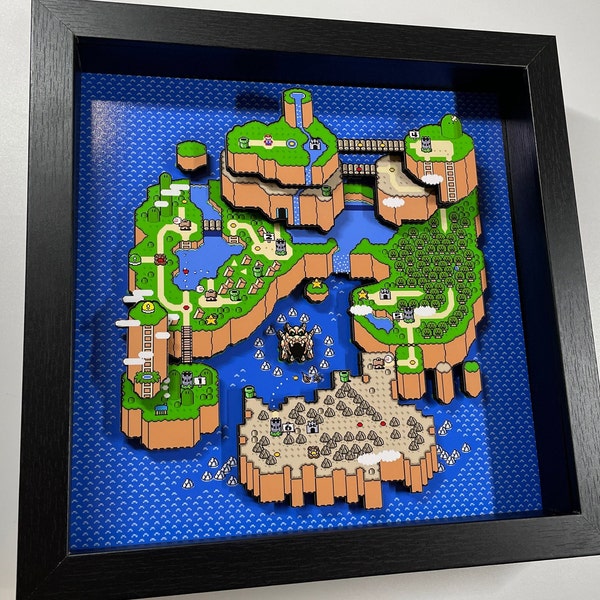 Super Mario World - SNES Overworld Map - 9x9" 3D Shadow Box!