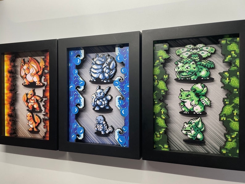 Starter Pokemon 3D Shadow Box Set Retro Gameboy 3D Art Etsy