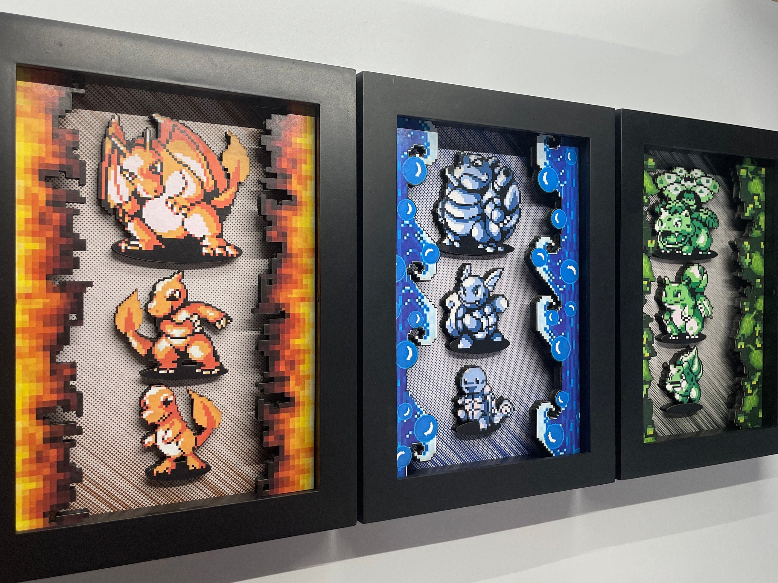 Starter Pokemon 3D shadow box set Retro Gameboy 3D art Etsy