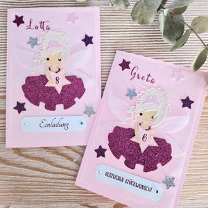 Kleine Glitzfee- Feen Geburtstagskarte- Einladungskarte- Klappkarte zum Geburtstag, personaliert, handgefertigt, Fee, Sterne und Glitzer