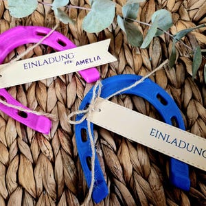 Einladung mal anders...Kindergeburtstag Einladung 3D Druck Hufeisen, personalisierbar, auch als Gastgeschenk nutzbar
