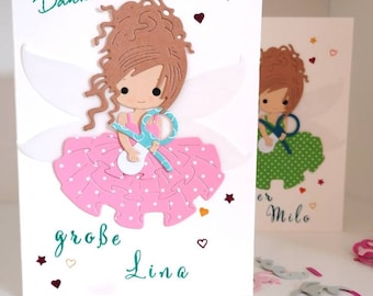 Liebevoll gestaltete Karte von der Schnullerfee- für Jungen und Mädchen, mit Konfetti und passendem Umschlag. Personalisiert
