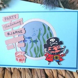 3D Kindergeburtstag Einladungskarte Pirat, Piratenparty, Einladung, Klappkarte mit passendem Umschlag, personalisiert