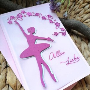 3D Geburtstagskarte Glückwunschkarte Einladungskarte Kindergeburtstag Ballerina, Tänzerin, handgefertigt, personalisiert