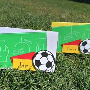 Kindergeburtstag Glückwunschkarte Fußball, Klappkarte mit passendem Umschlag, personalisiert, handgefertigt