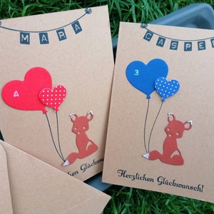 Geburtstagskarte, Glückwunschkarte zum Geburtstag, kleiner Fuchs, personalisiert für Kinder
