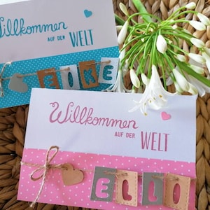 Willkommen kleines Baby... Geburtskarte, Geburtsgeschenk, Karte zur Geburt, Mädchen oder Junge, gepunktet, personalisiert