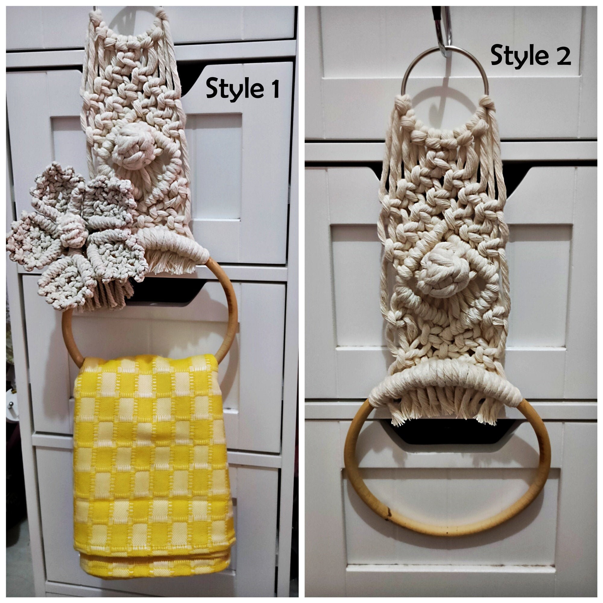 Macrame Flower Rattan Towel Holder Towel Holder 2 Style Etsy