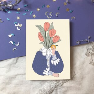 Illustration ~ Demoiselle aux Tulipes ~ Collection Renouveau ~ A6 Postcard ~ Luniversdelumi x Cloquelicot art