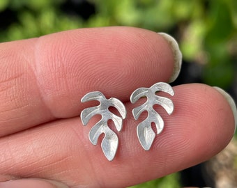 Rhaphidophora Tetrasperma~ Mini Monstera ~ Leaf Earrings~ Sterling Silver~ Studs