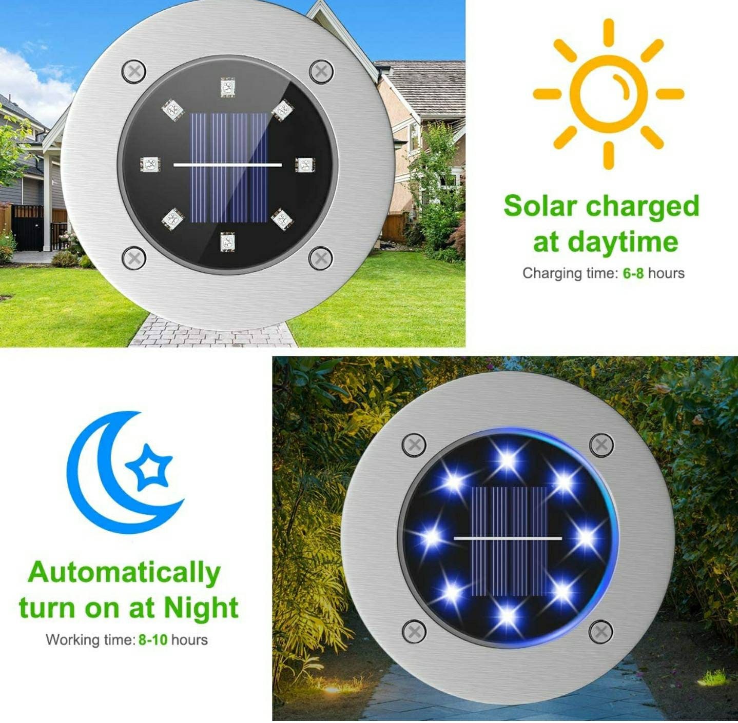 Luces solares del suelo al aire libre 4 Pack 8 LED de colores | Etsy