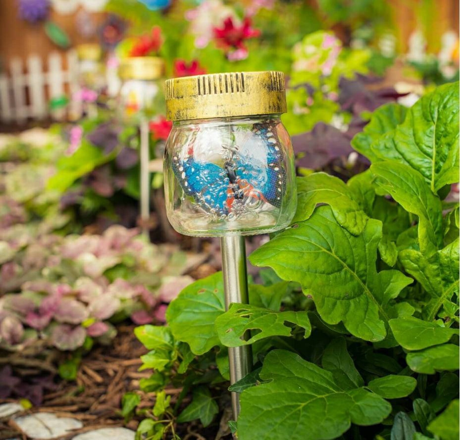 Solar Glass ButterflyinaJar Stake Lights 3Pack Etsy