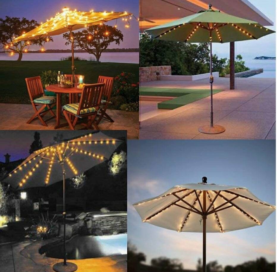 Solar Patio Umbrella Lights Cordless Parasol String Lights Etsy