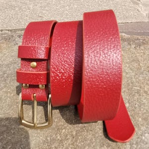 Red Leather Belt Handmade | Genuine Leather | Unisex | Brass Buckle | Jeans, Pants, Dresses | Gift for Him or Her