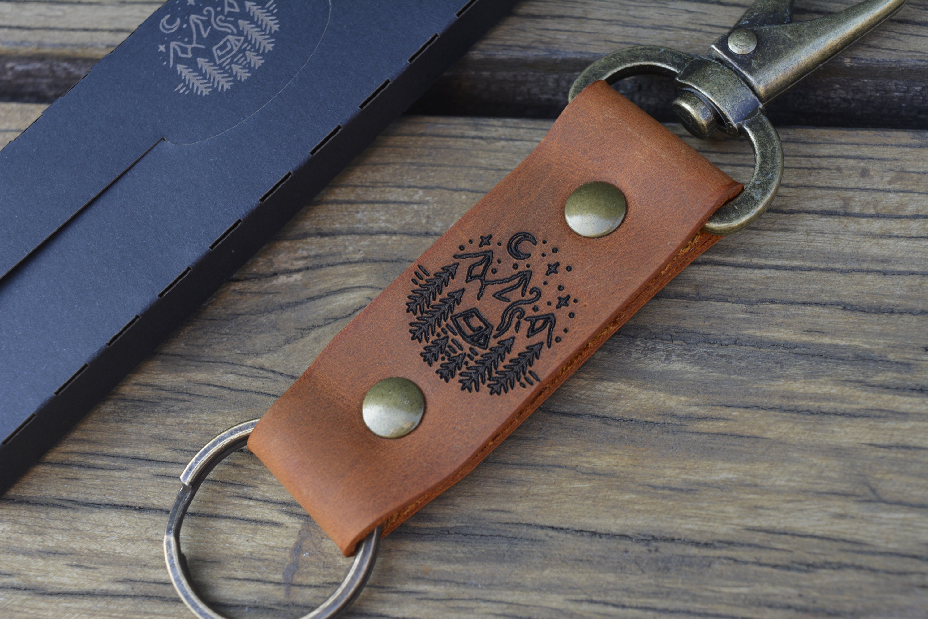 Handmade leather Keychain holder with keyring n blue brown Etsy