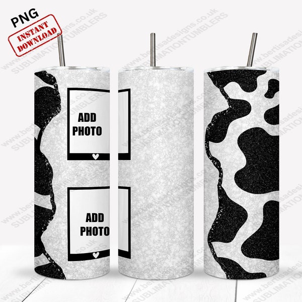Cow Print Add On Photo Picture 20oz Skinny Tumbler Wrap, Straight Tumbler, Sublimation Design, Digital Download, Tumbler Wrap PNG