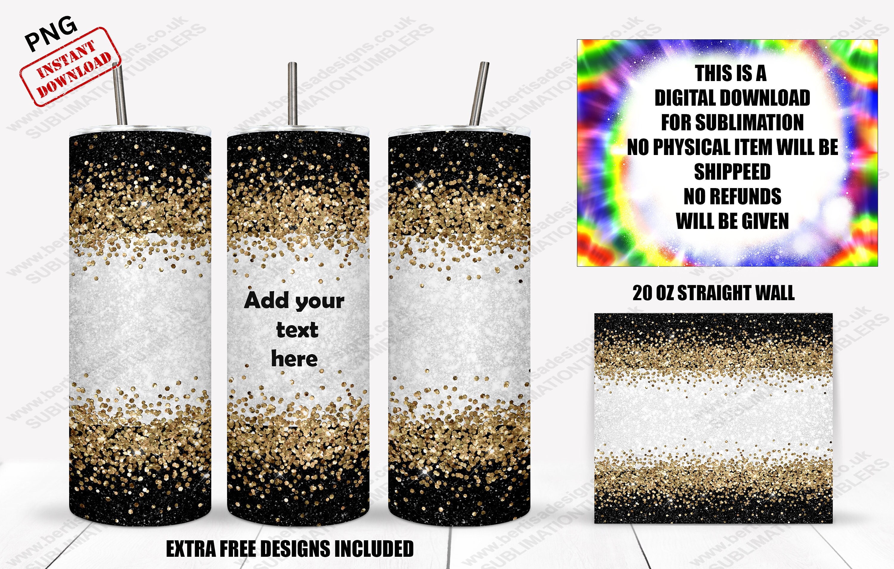 Glitter Blank 20oz Skinny Straight Glitter Sublimation Tumbler 