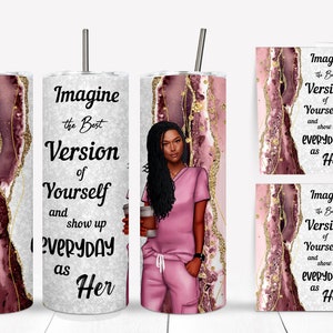 African American Nurse 20oz Skinny Tumbler Wrap, Straight Tumbler, Sublimation Design, Digital Download, Tumbler Wrap PNG