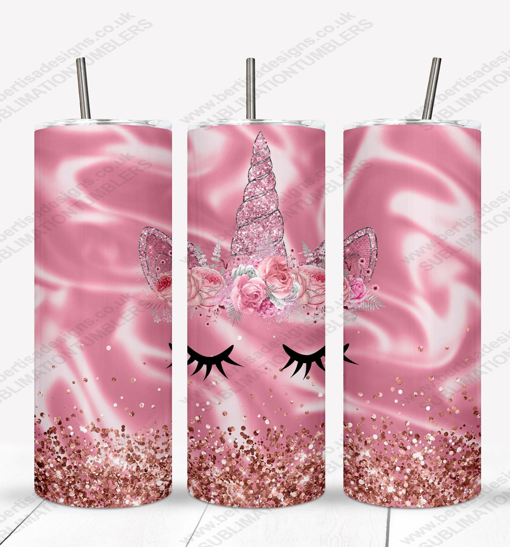 Floral Pink Unicorn Glitter 20oz Skinny Tumbler Wrap Straight Etsy