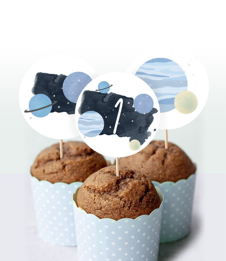 Outer Space Birthday Cupcake Toppers First Trip Around the Etsy