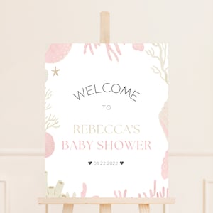 Ocean Baby Shower Welcome Sign, Under The Sea Welcome Sign, Pink Coral Welcome Poster, Nautical Baby Shower Decor, Summer Welcome Sign BS101