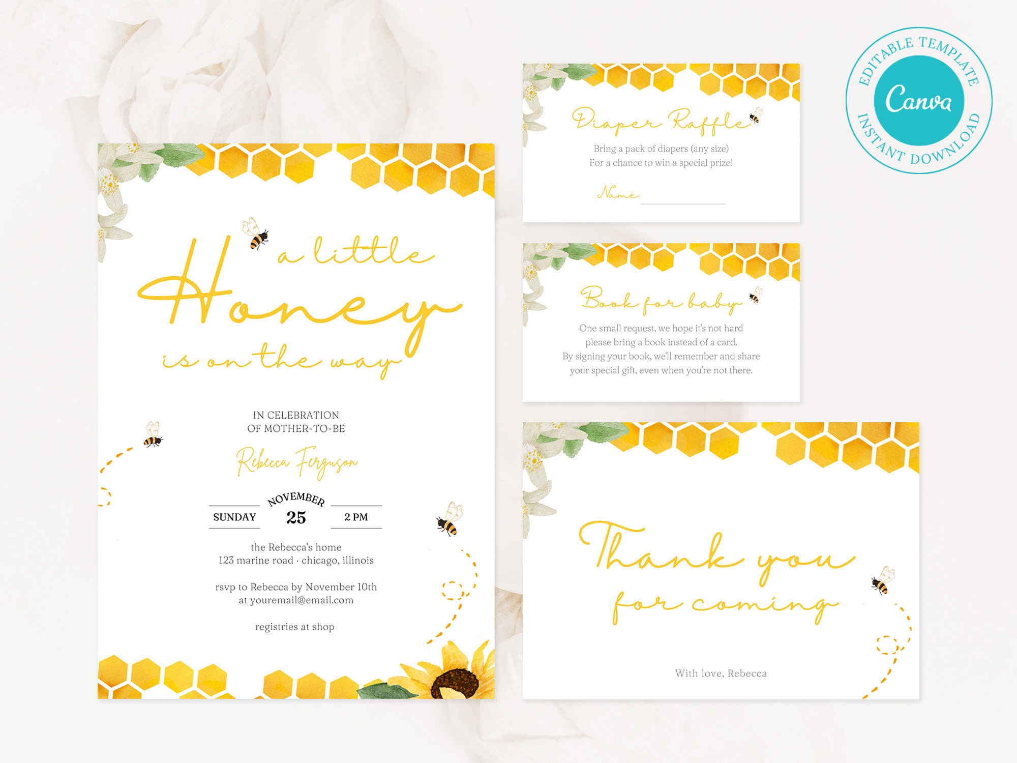 Editable Bumble Bee Baby Shower Invitation Bundle A Little - Etsy