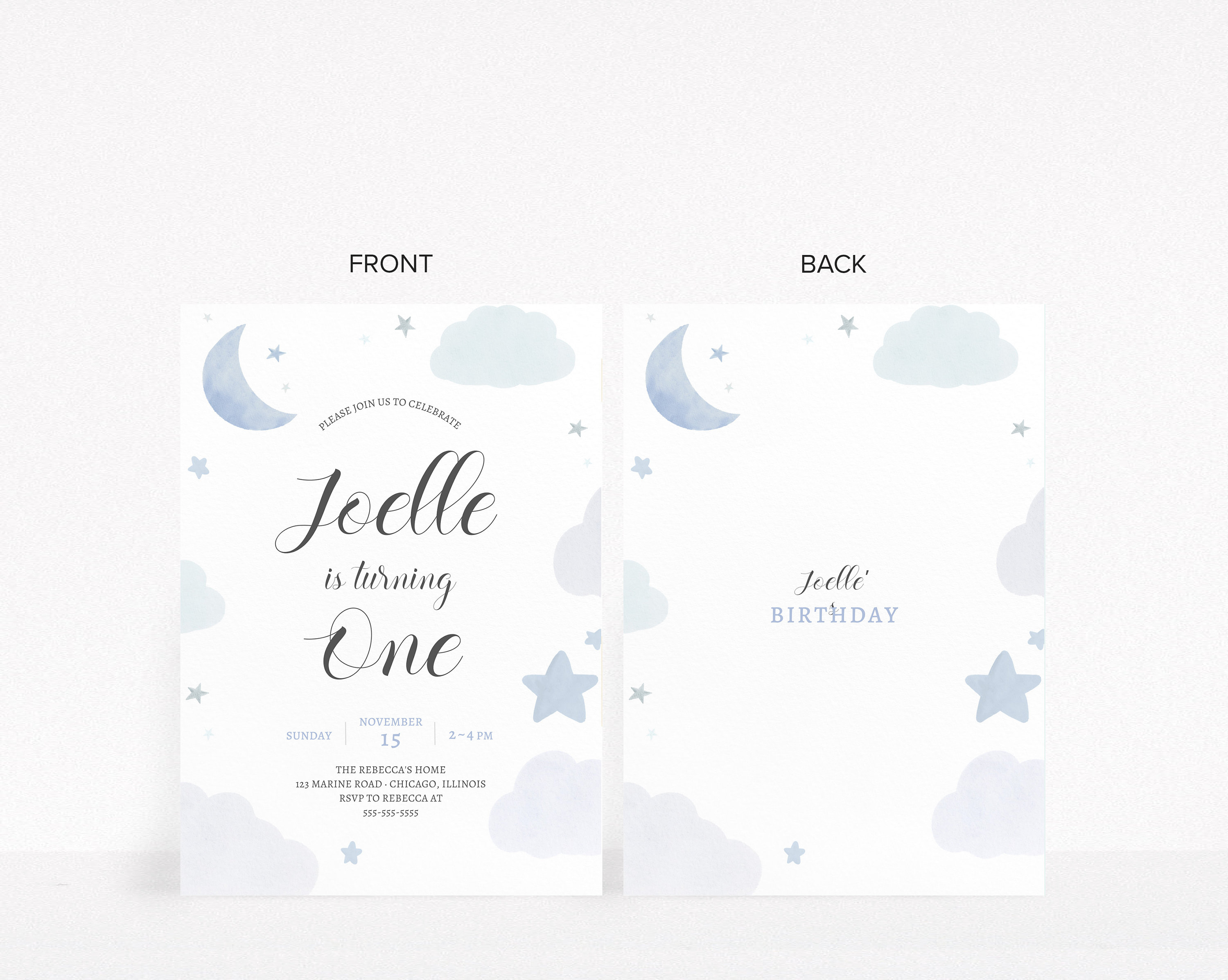 Moon &amp; Star 1st Birthday Invitation, Edit Yourself Online, Printable ...