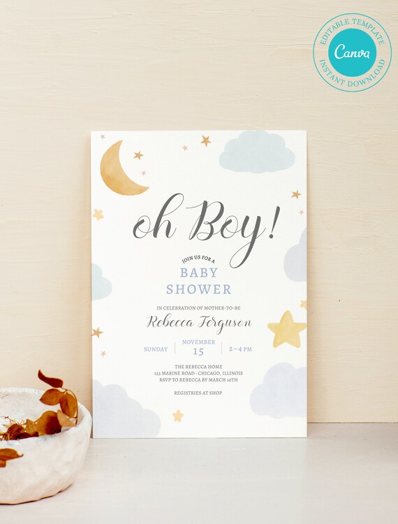 Moon & Star Baby Shower Invitation Template Edit Yourself - Etsy