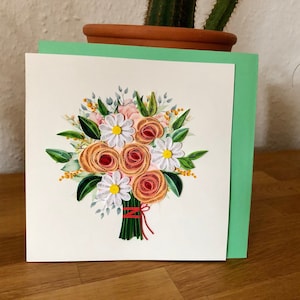 Tarjeta acolchada a mano, tarjeta de cumpleaños, tarjeta de felicitación, regalo para ella, tarjeta con flores