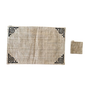 Coaster set, hemp placemat set, not dyed, handwoven Tribe Hemp Fabric by Hmong, natural hemp