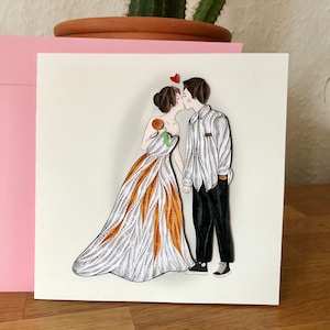 Hand gesteppte Karte, romantische Hochzeitskarte, Jahrestags-Karte, handgemachte Papierkarte