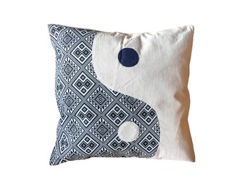 Decorative handloom cotton pillowcase, Handmade square throw pillowcase, organically grown cotton - Yin and Yang
