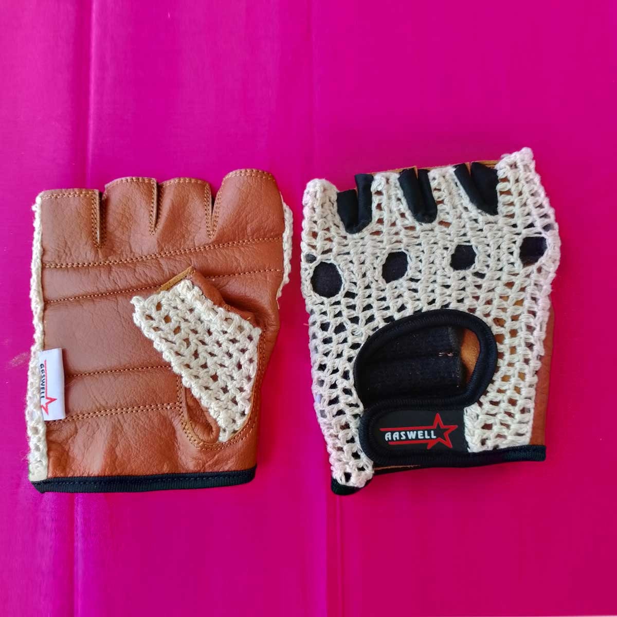 Cycling Gloves Half Finger Leather With Crochet Back Padded Etsy