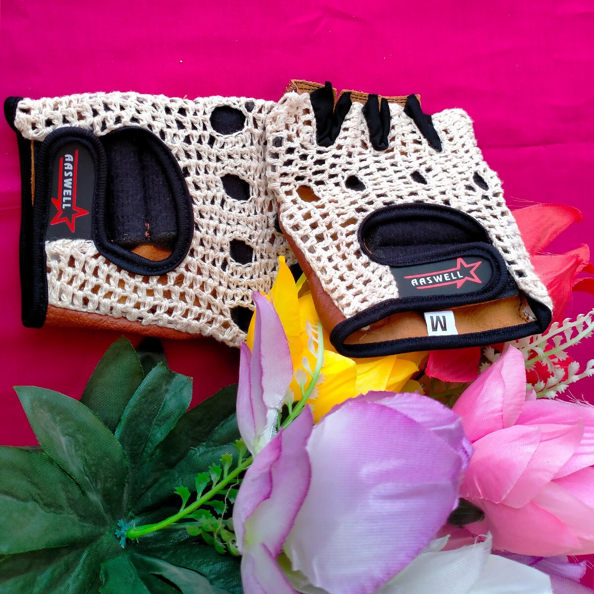 Cycling Gloves Half Finger Leather With Crochet Back Padded Etsy