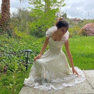 Fantasy White Regency Dress w/ Halter Cut & Floral Lace Skirt