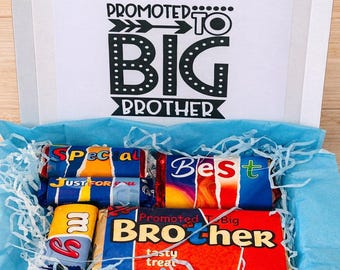Promoted To Big Brother, Big Sister Chocolate Bar Gift, Personalised Selection Box, Socks