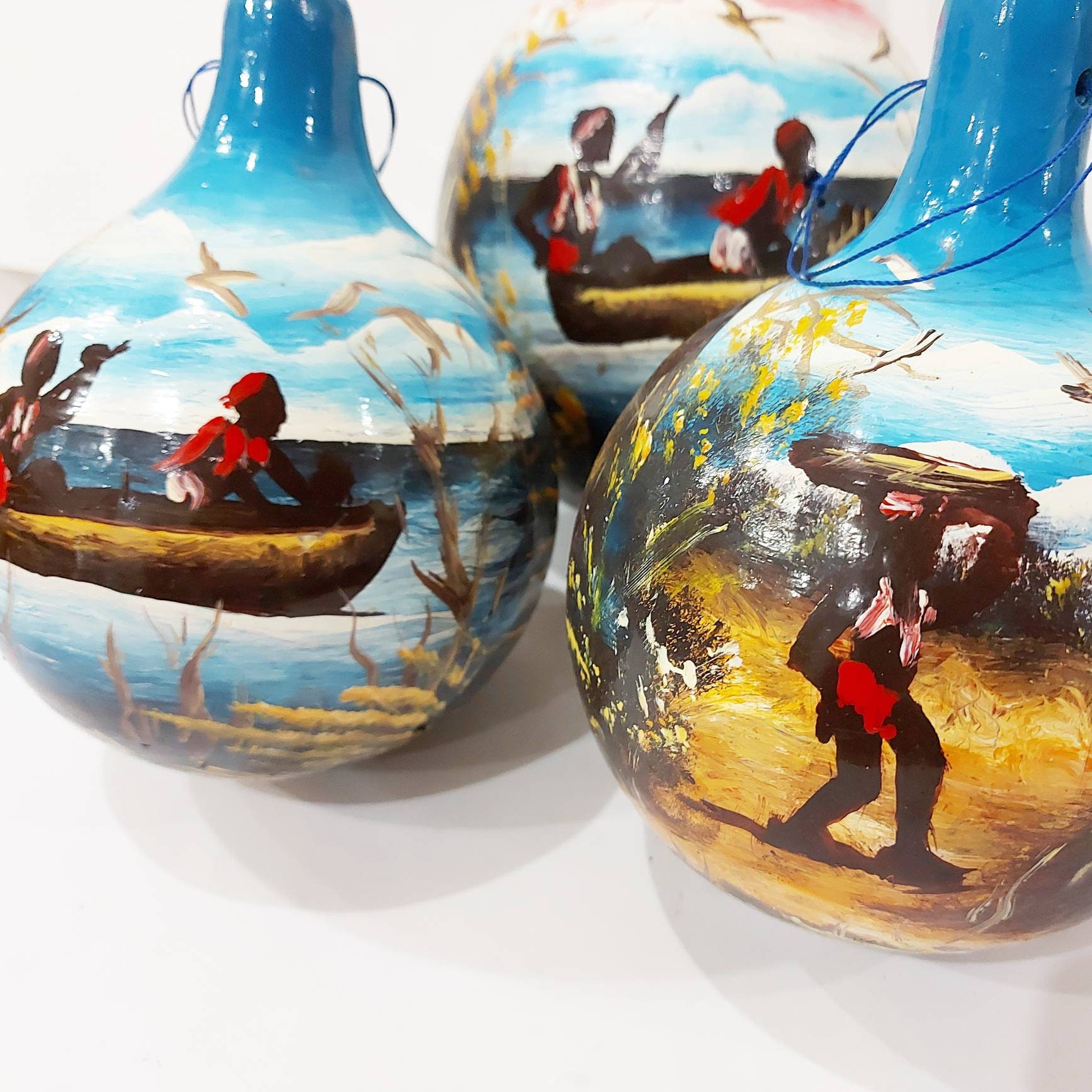 Handpainted calabash Set of three Etsy