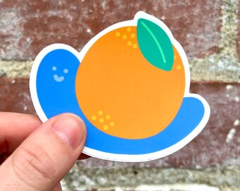 Orange Snail Sticker | Cute Animal Sticker | Waterproof Vinyl Sticker | Kawaii Sticker |Cute Snail Sticker| Fruit Sticker| Happy Snail