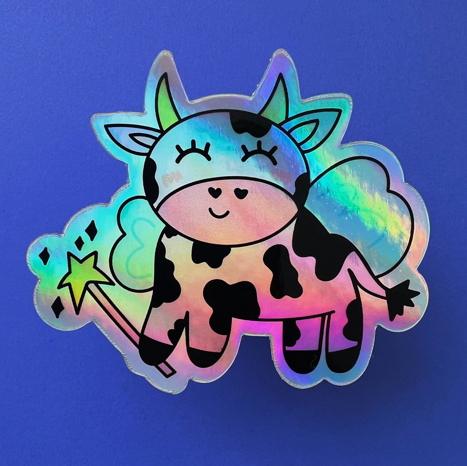 Holographic Fairy Cow Sticker Waterproof Sticker Kawaii Vinyl Sticker ...