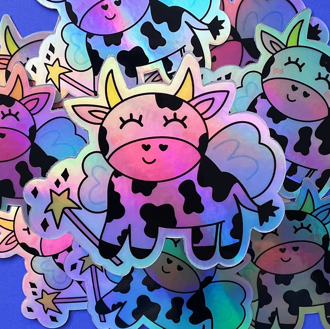 Holographic Fairy Cow Sticker Waterproof Sticker Kawaii Vinyl Sticker ...